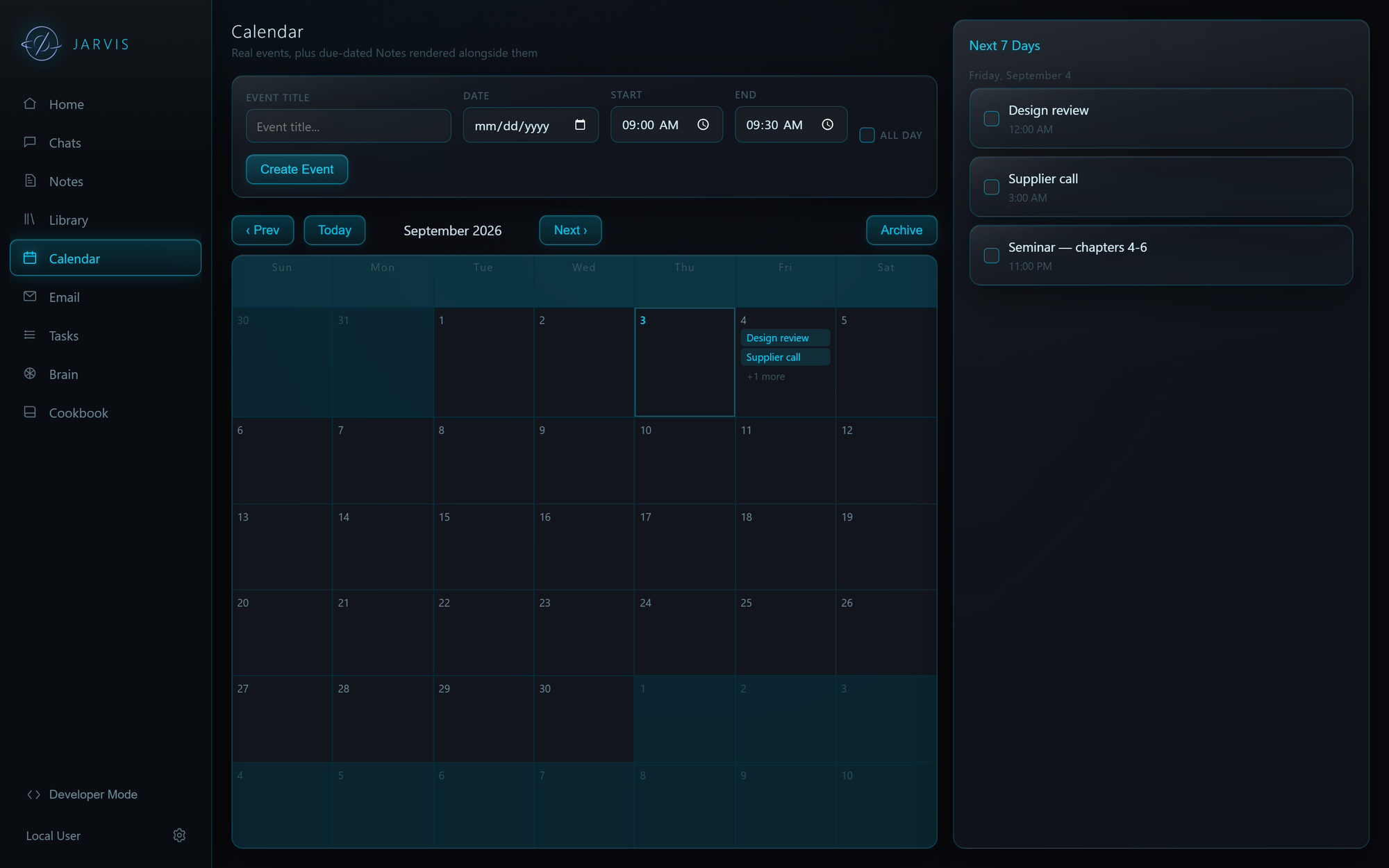 The calendar view