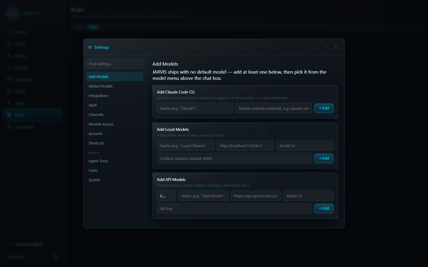 The settings window