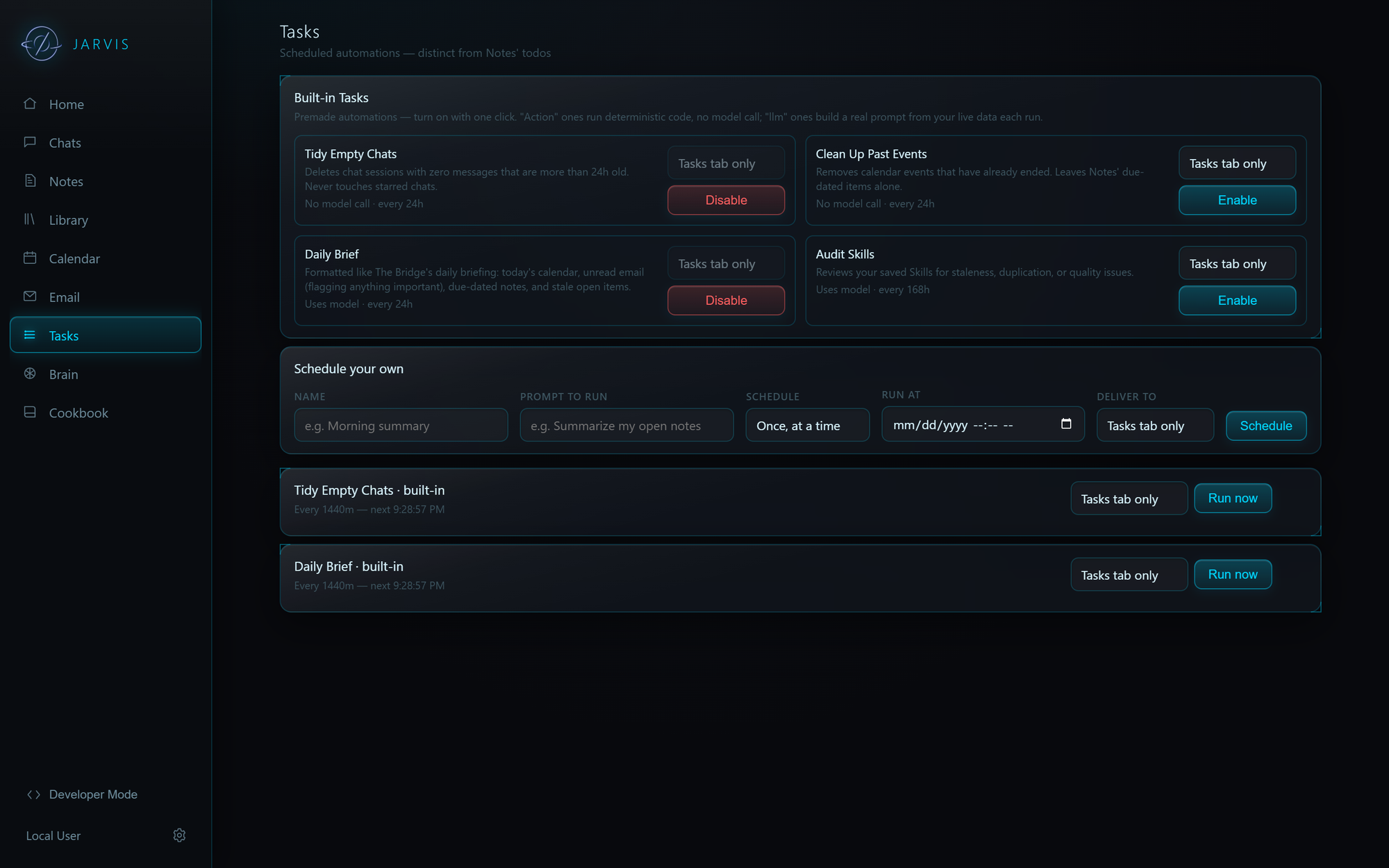 The tasks view